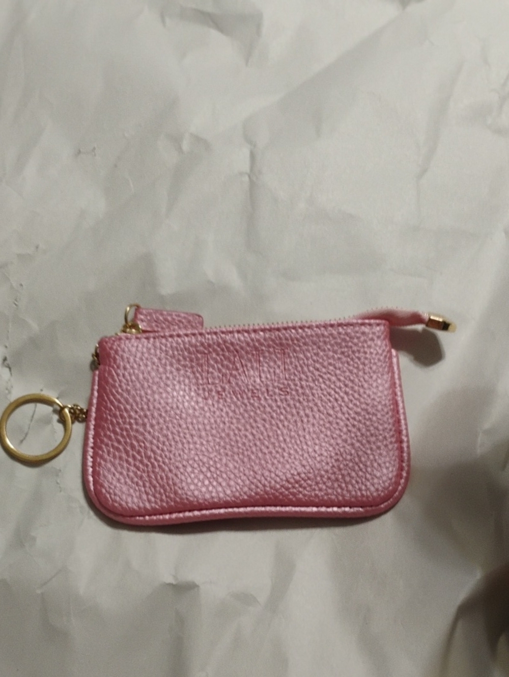 Pink Pebbled Key & Card Pouch with Gold Ring